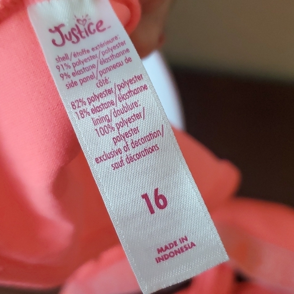 NWOT Justice neon orange 2 piece girls swim suit sz 16 🌛 - Picture 9 of 12